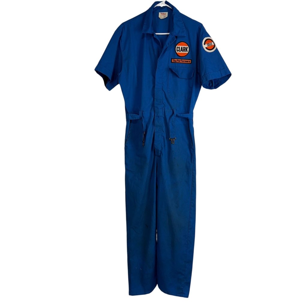 Vintage Toppmaster 60's Blue Mechanic Coveralls With Clark Patch Medium